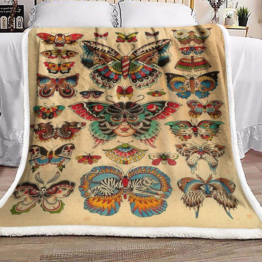 Butterfly Color Tattoo Sherpa Fleece Blanket