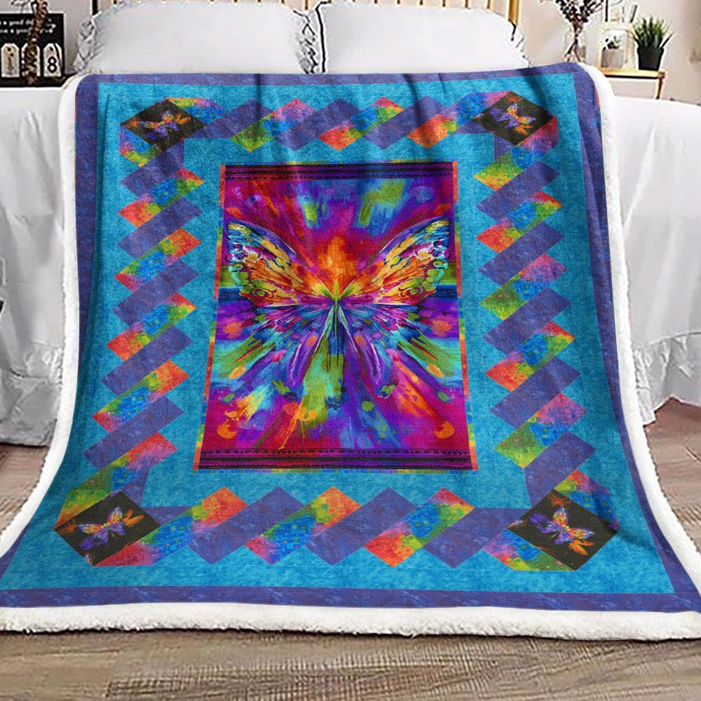Butterfly Colorful Sherpa Fleece Blanket