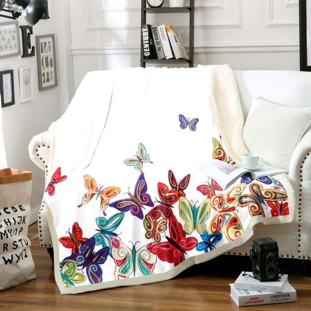 Butterfly Colorful Sherpa Fleece Blanket
