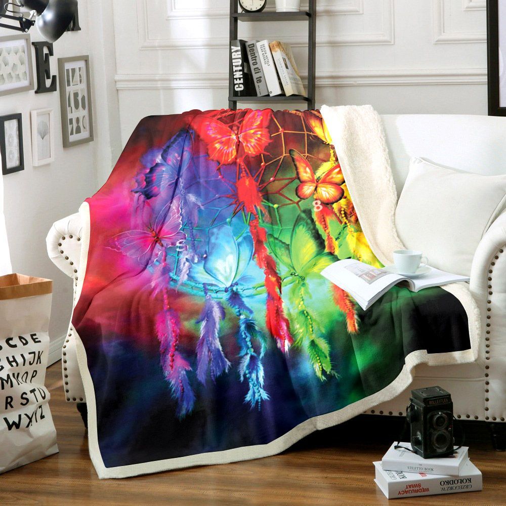 Butterfly Colorful Sherpa Fleece Blanket