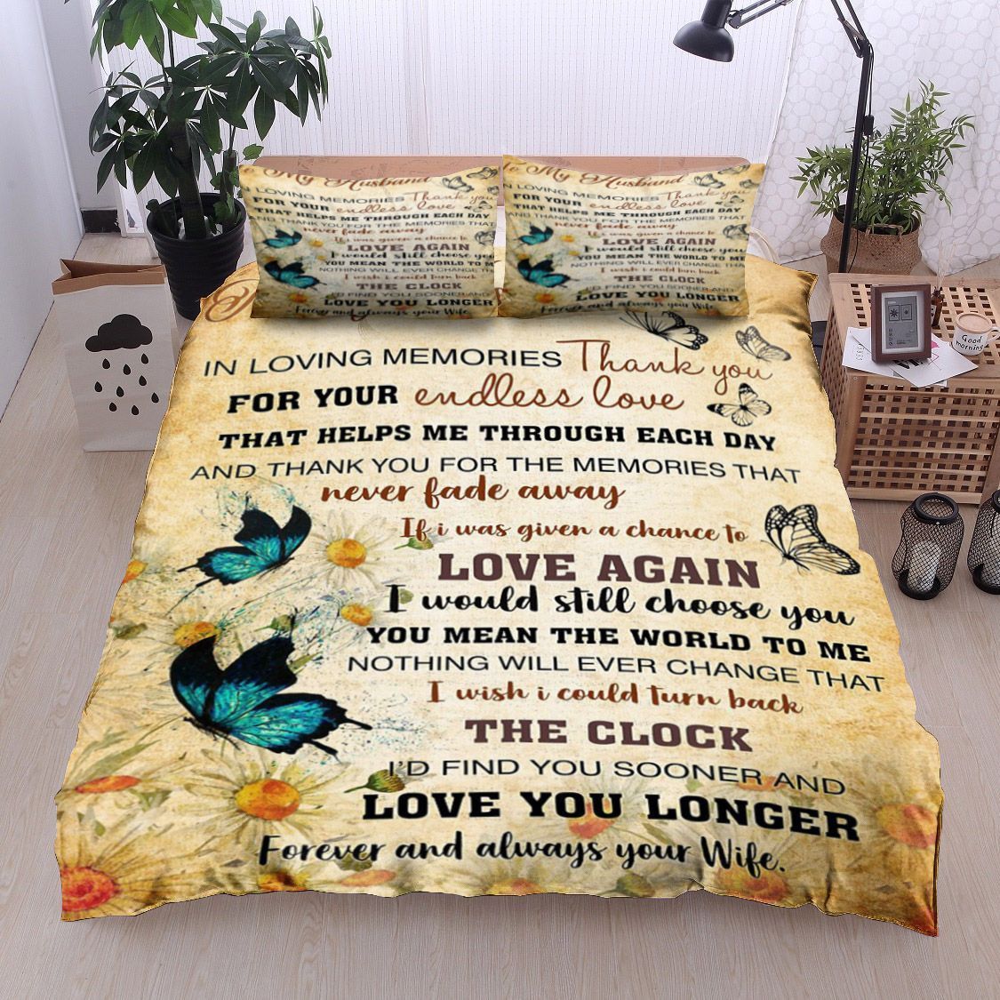 Butterfly Daisy Flower To My Husband Bedding Set