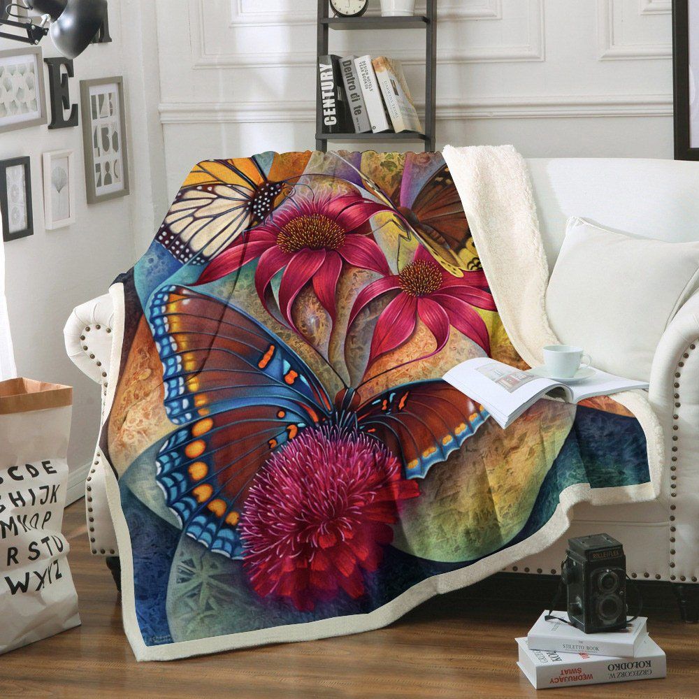 Butterfly Sherpa Fleece Blanket