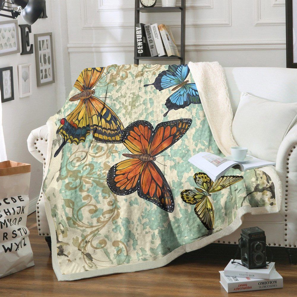 Butterfly Sherpa Fleece Blanket