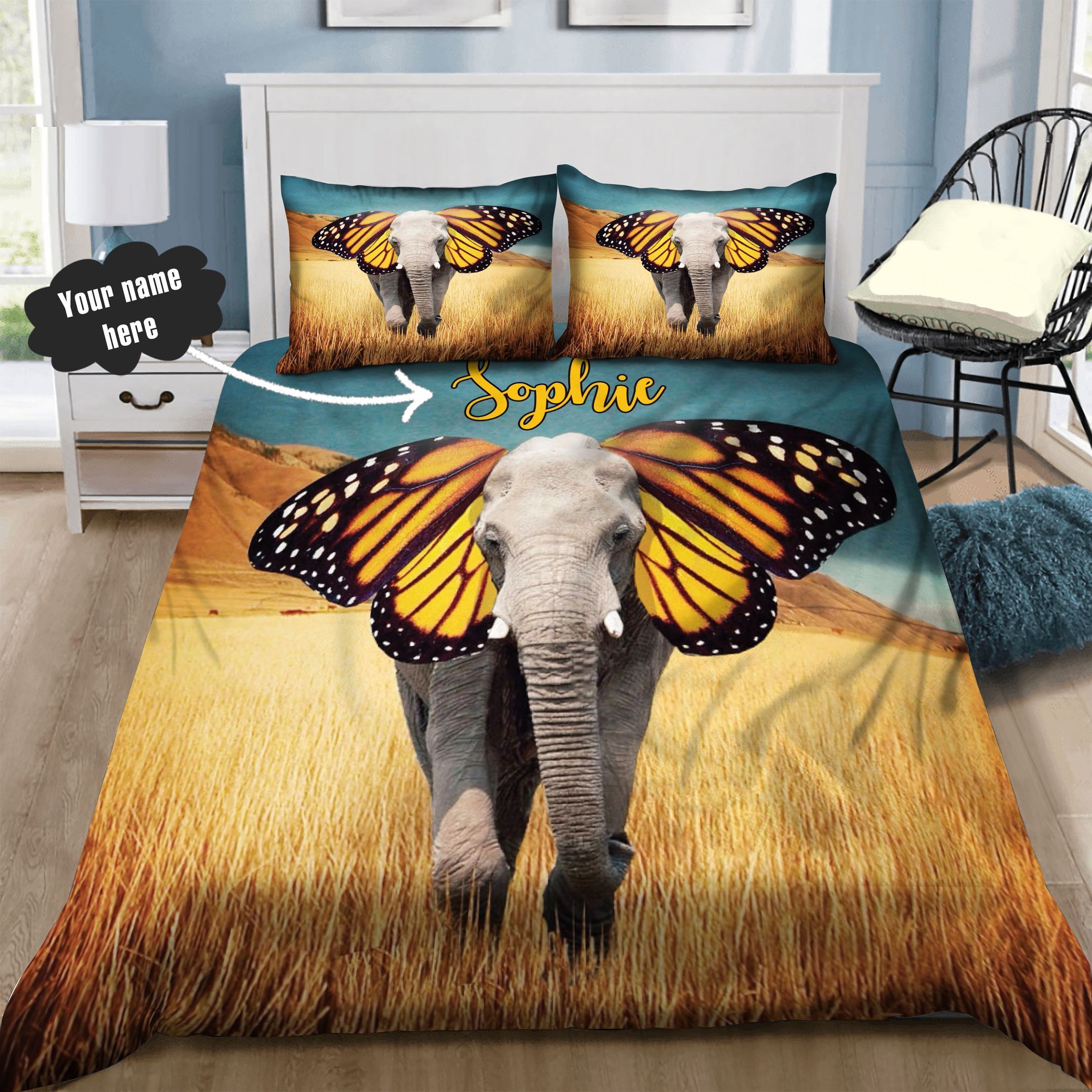 Butterfly Elephant Personalized Bedding Set