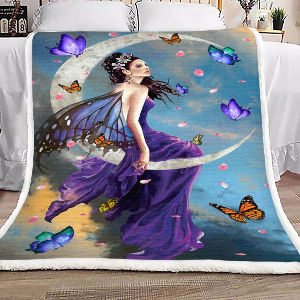 Butterfly Fairy Moon Sherpa Fleece Blanket