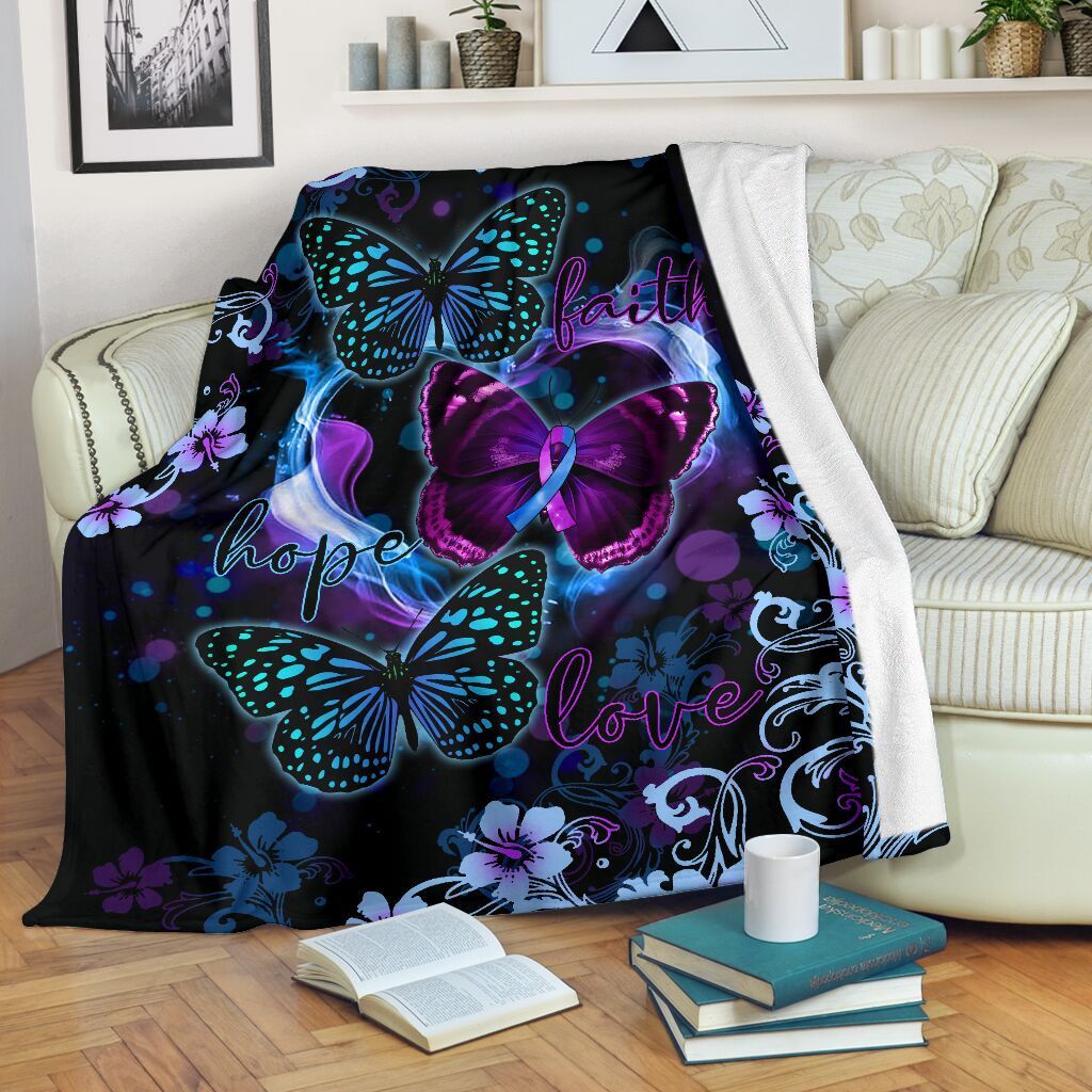 Butterfly Faith Hope Love Cancer Awareness Fleece Blanket Fleece Blanket