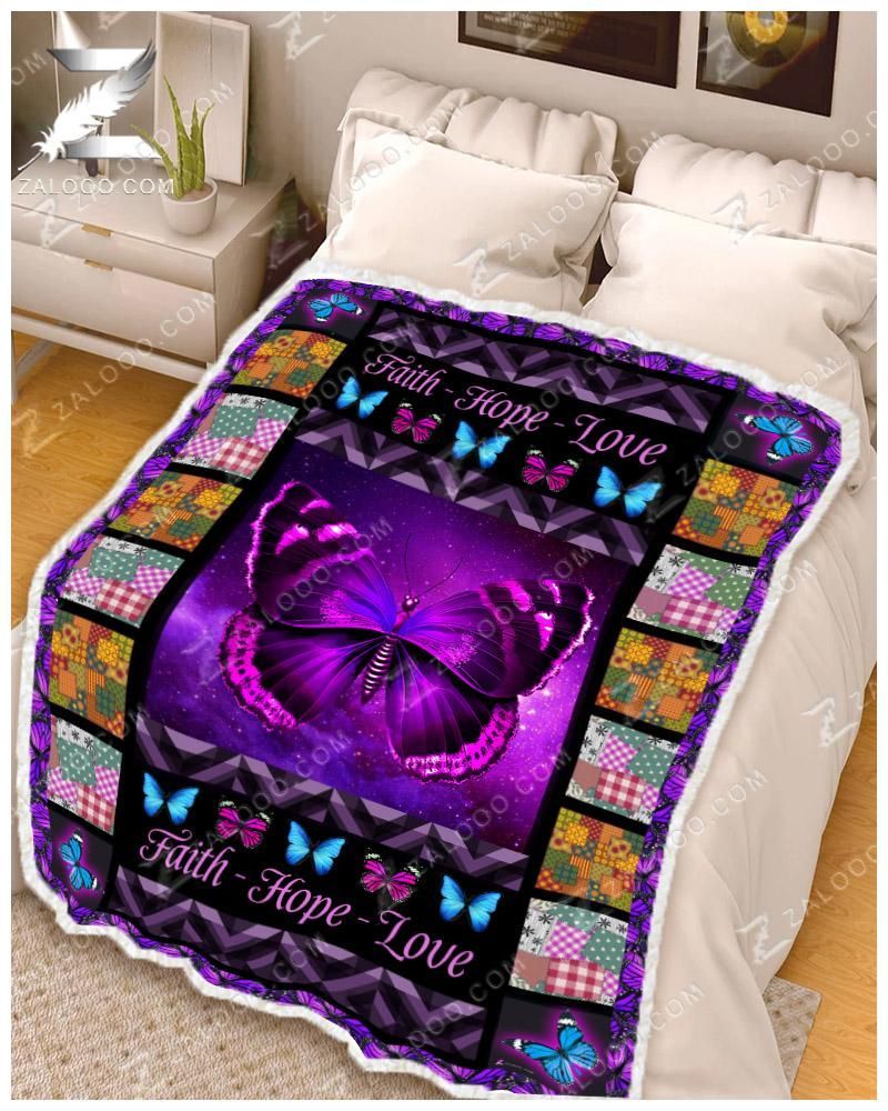 Butterfly Faith Hope Love Sherpa Fleece Blanket