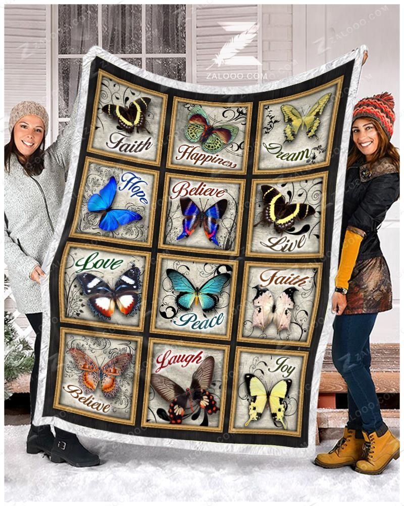 Butterfly Faith Hope Love Sherpa Fleece Blanket