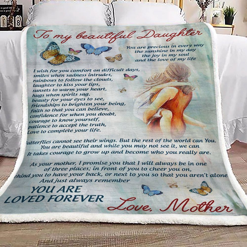 Butterfly Family To My Beautiful Daughter Love Mother Sherpa Fleece Blanket