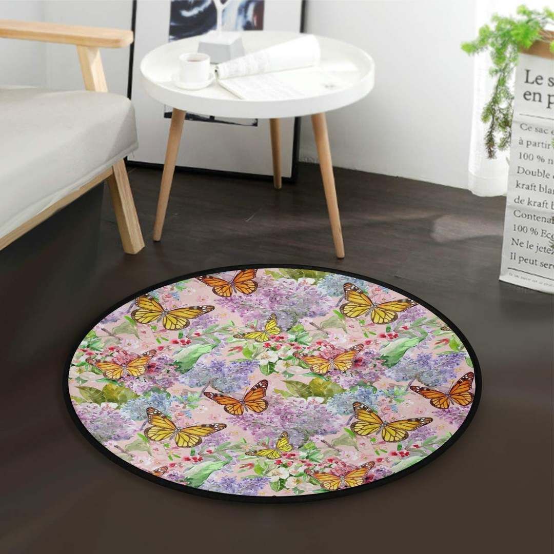 Butterfly Floral Round Carpet