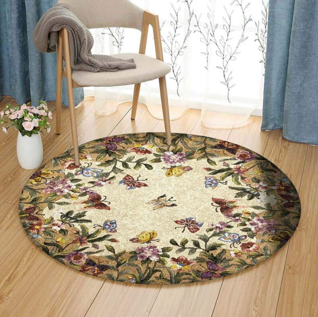 Butterfly Flower Round Carpet