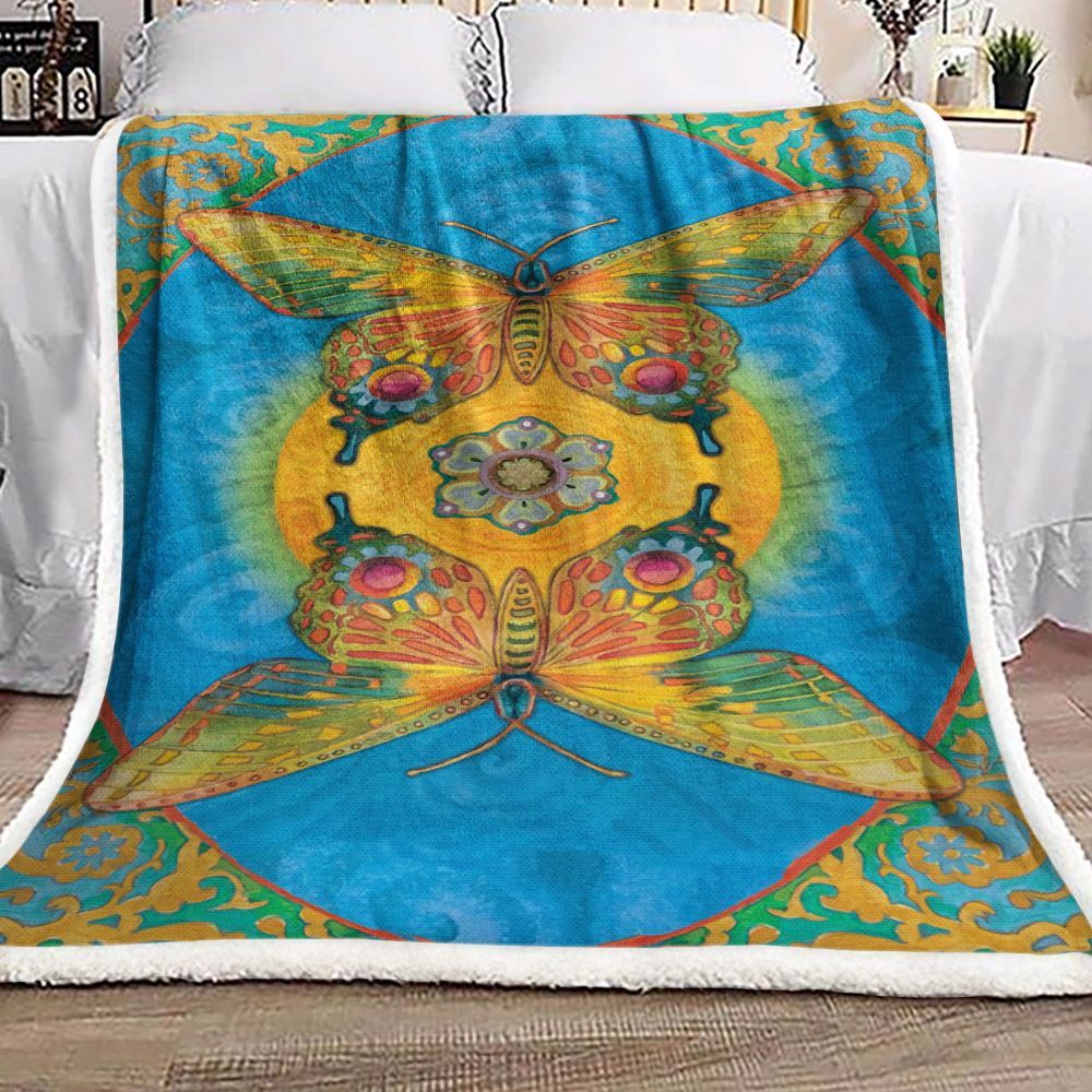 Butterfly Flower Sherpa Fleece Blanket