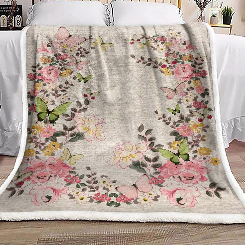 Butterfly Flower Sherpa Fleece Blanket