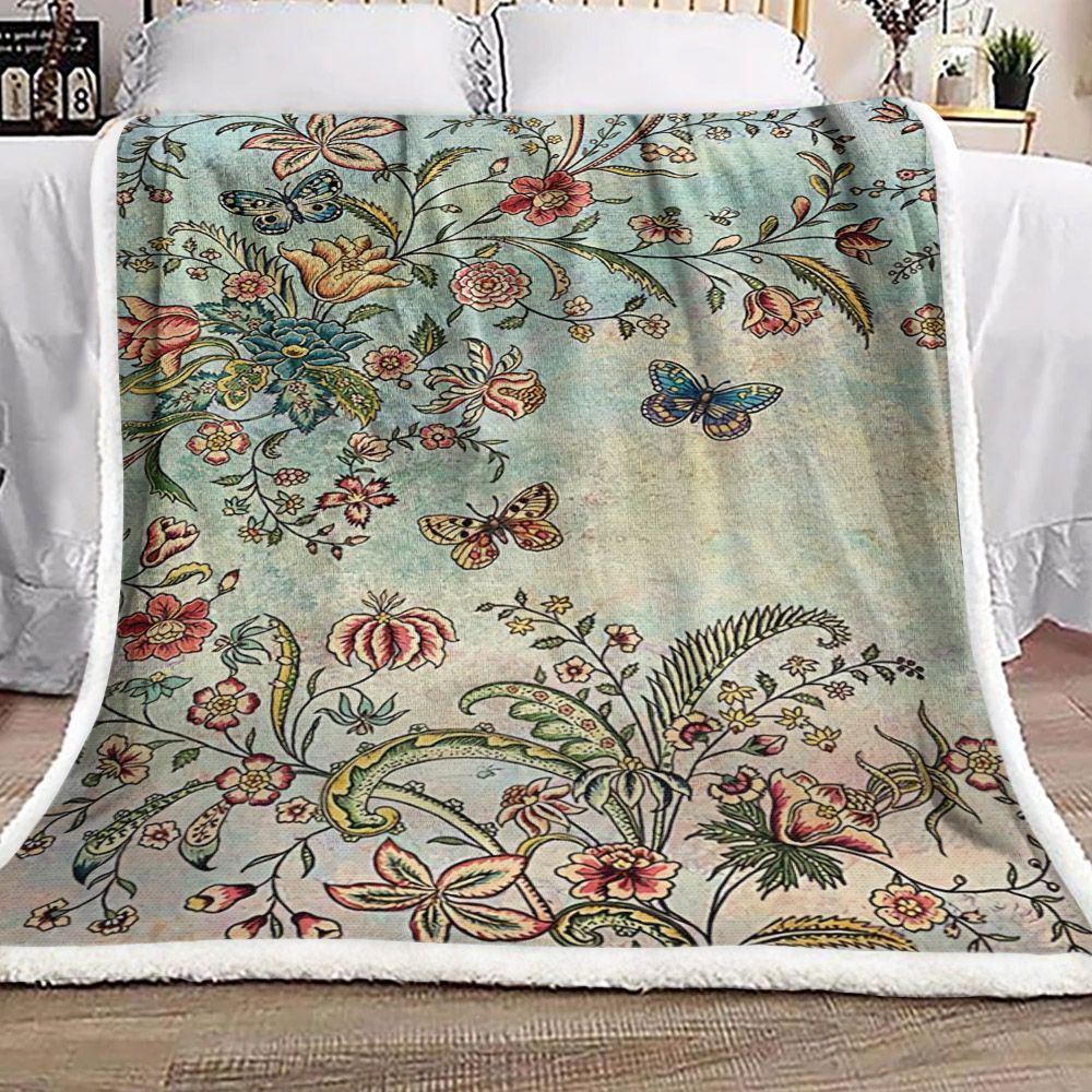 Butterfly Flower Sherpa Fleece Blanket