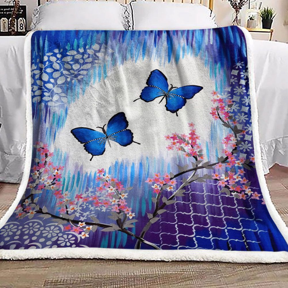 Butterfly Flower Sherpa Fleece Blanket