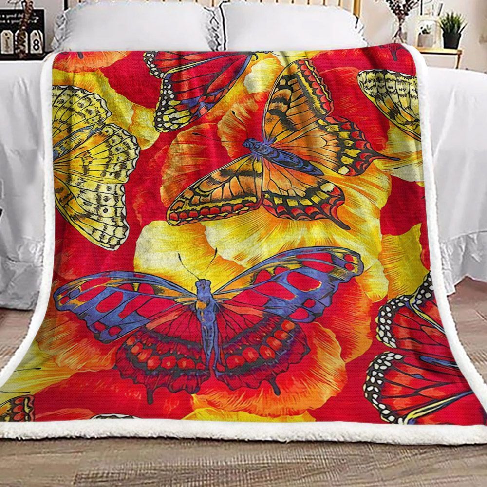 Butterfly Flower Sherpa Fleece Blanket