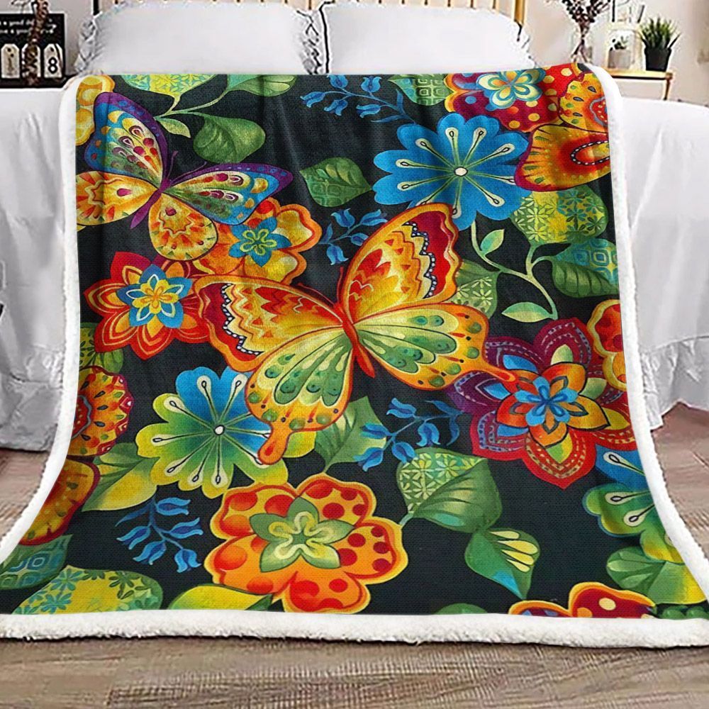 Butterfly Flower Sherpa Fleece Blanket