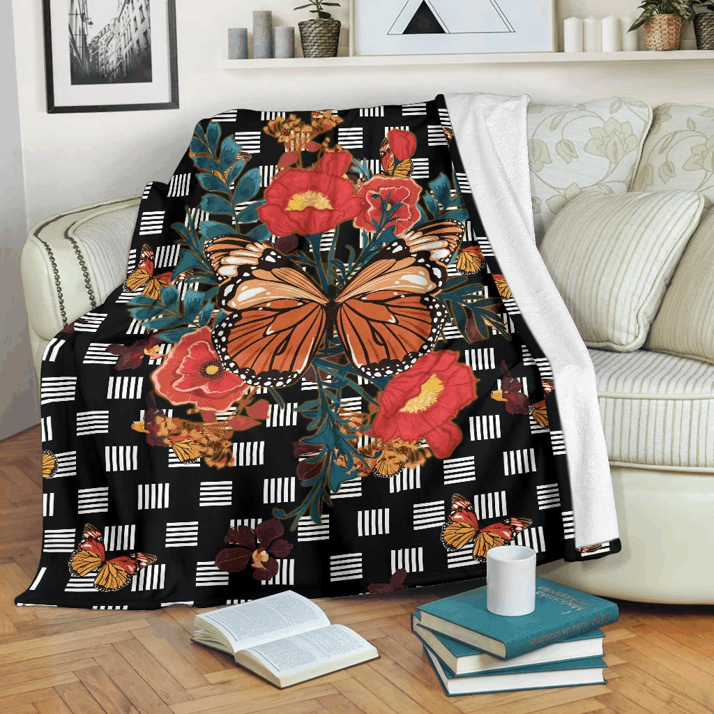 Butterfly Flower Sherpa Fleece Blanket
