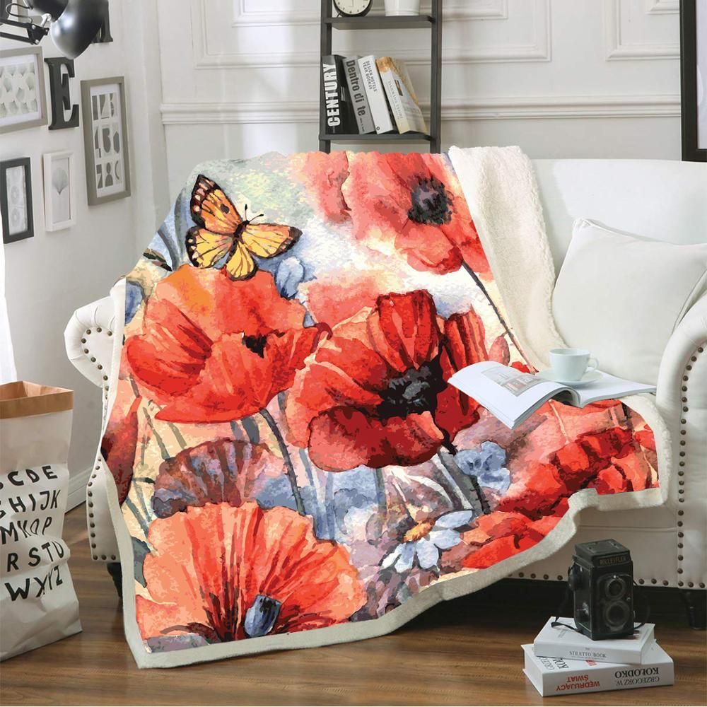 Butterfly Flower Sherpa Fleece Blanket