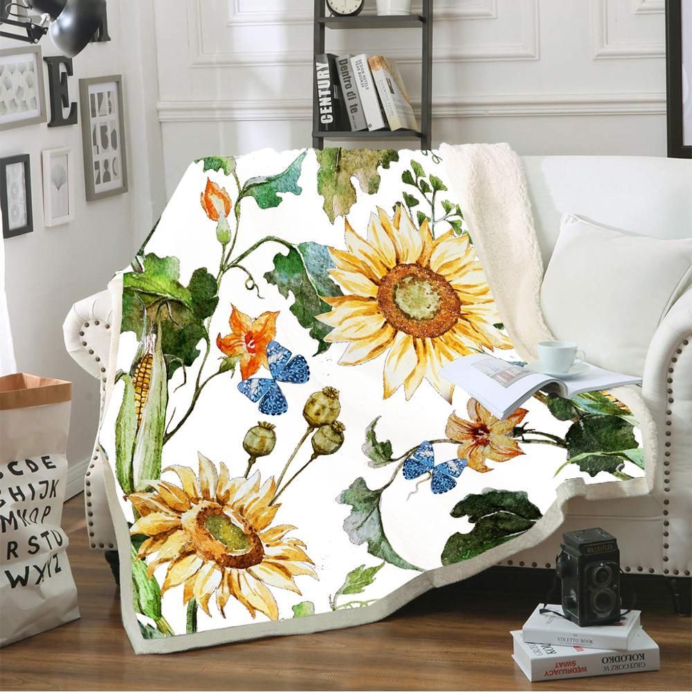Butterfly Flower Sherpa Fleece Blanket