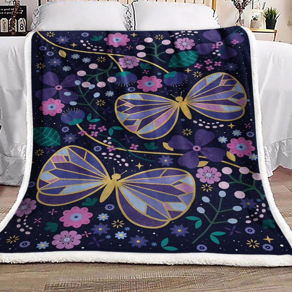 Butterfly Flower Sherpa Fleece Blanket