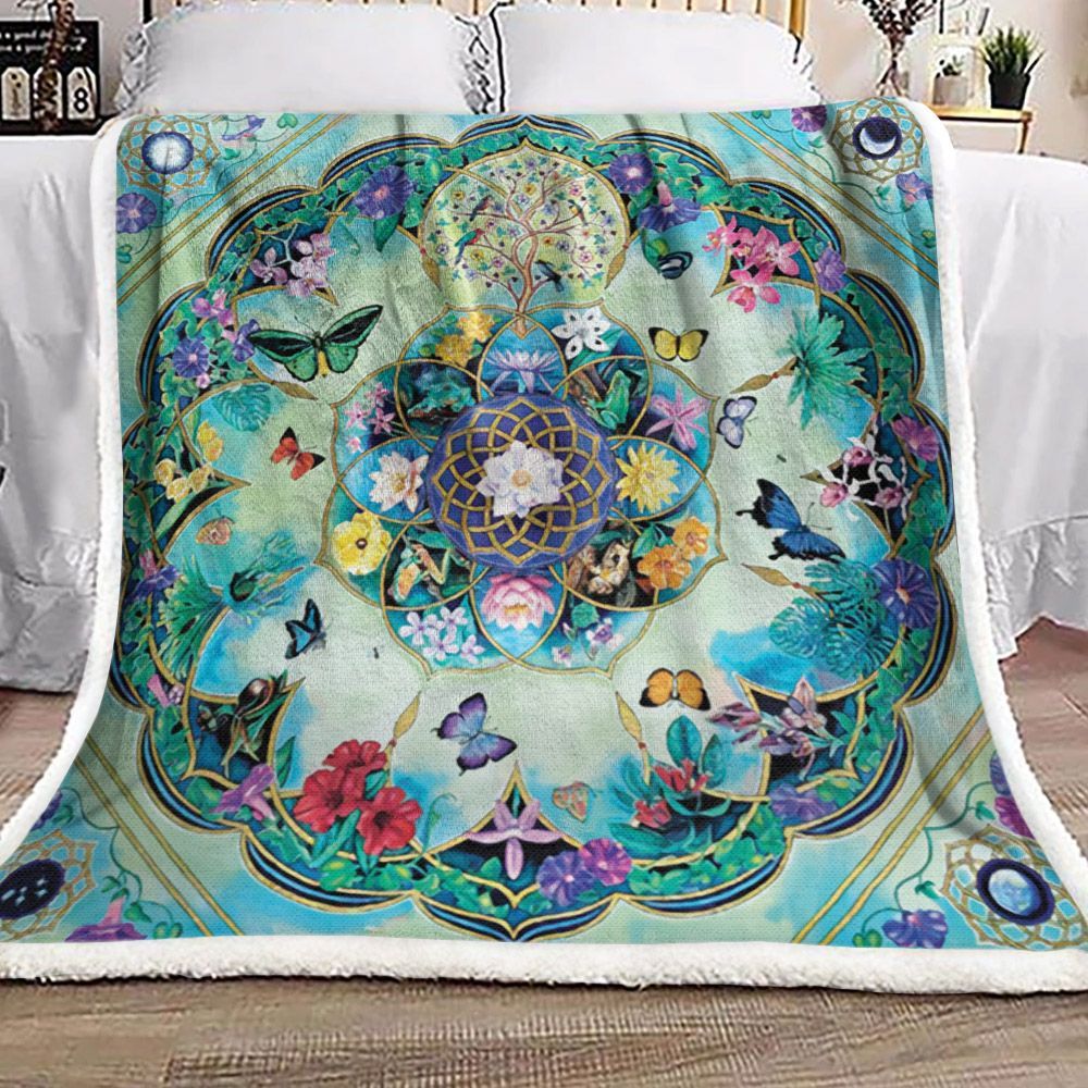 Butterfly Flower Sherpa Fleece Blanket