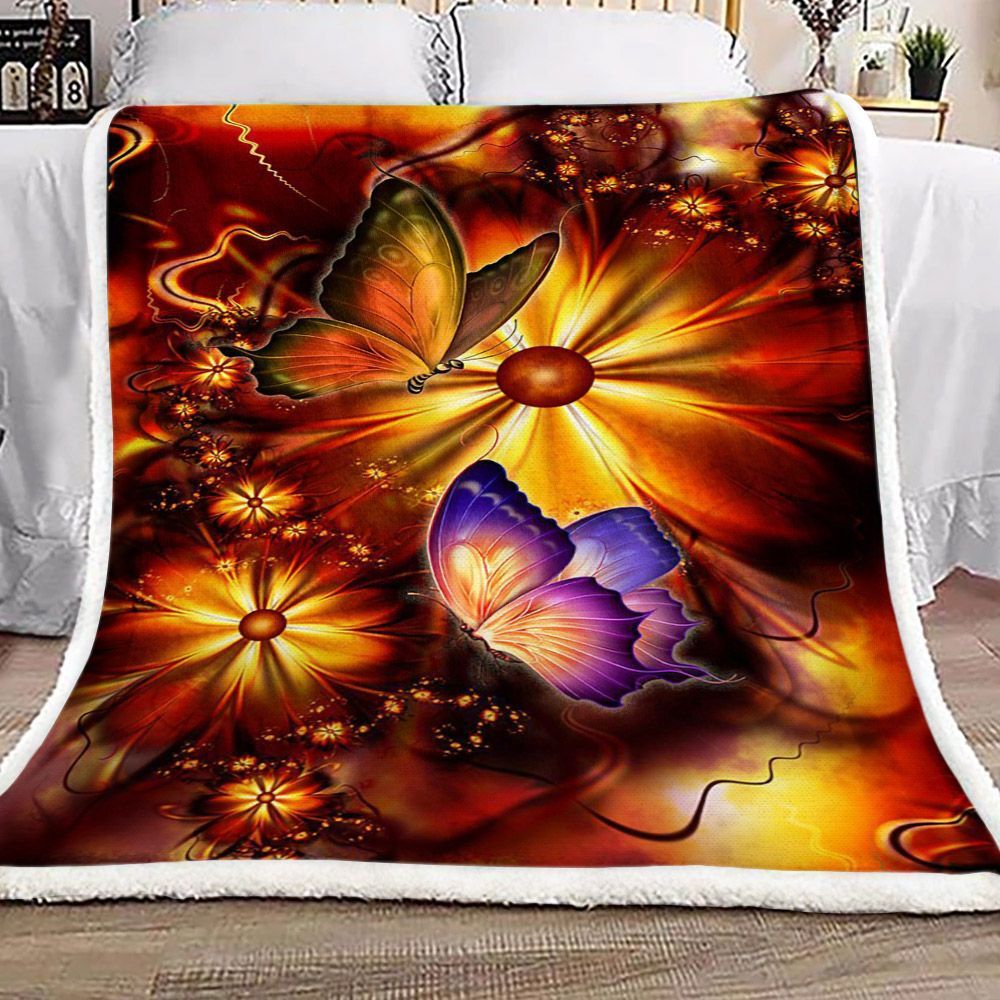 Butterfly Flower Fractal Sherpa Fleece Blanket