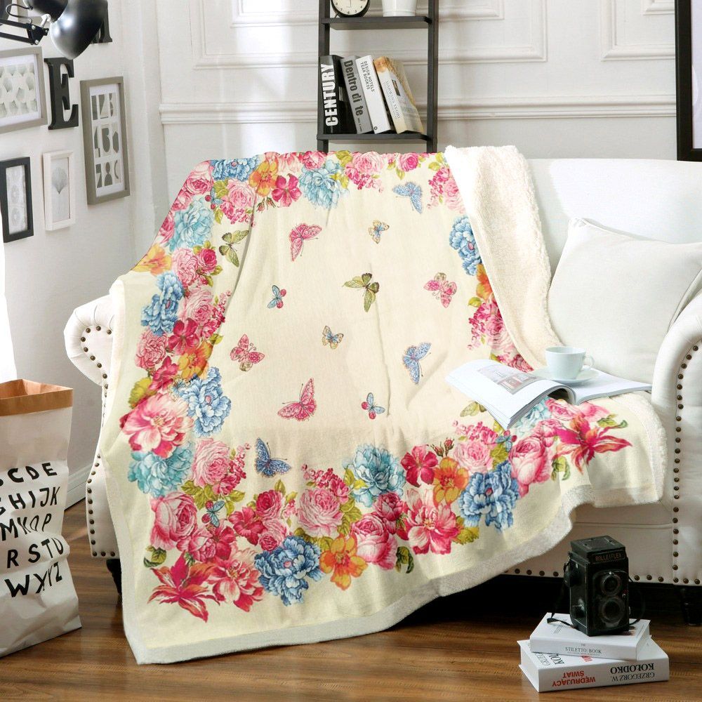 Butterfly Flower Garden Sherpa Fleece Blanket