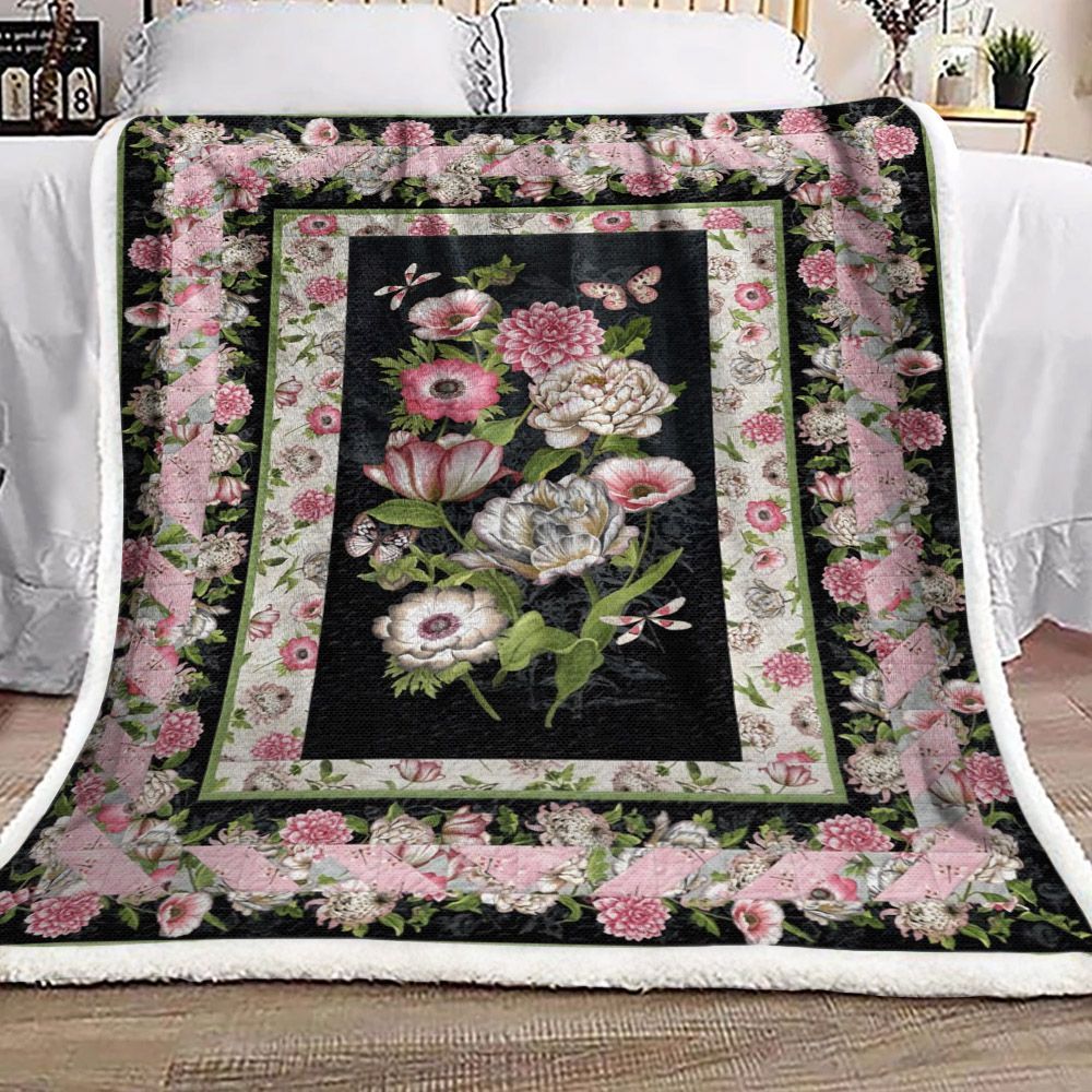 Butterfly Flower Garden Sherpa Fleece Blanket