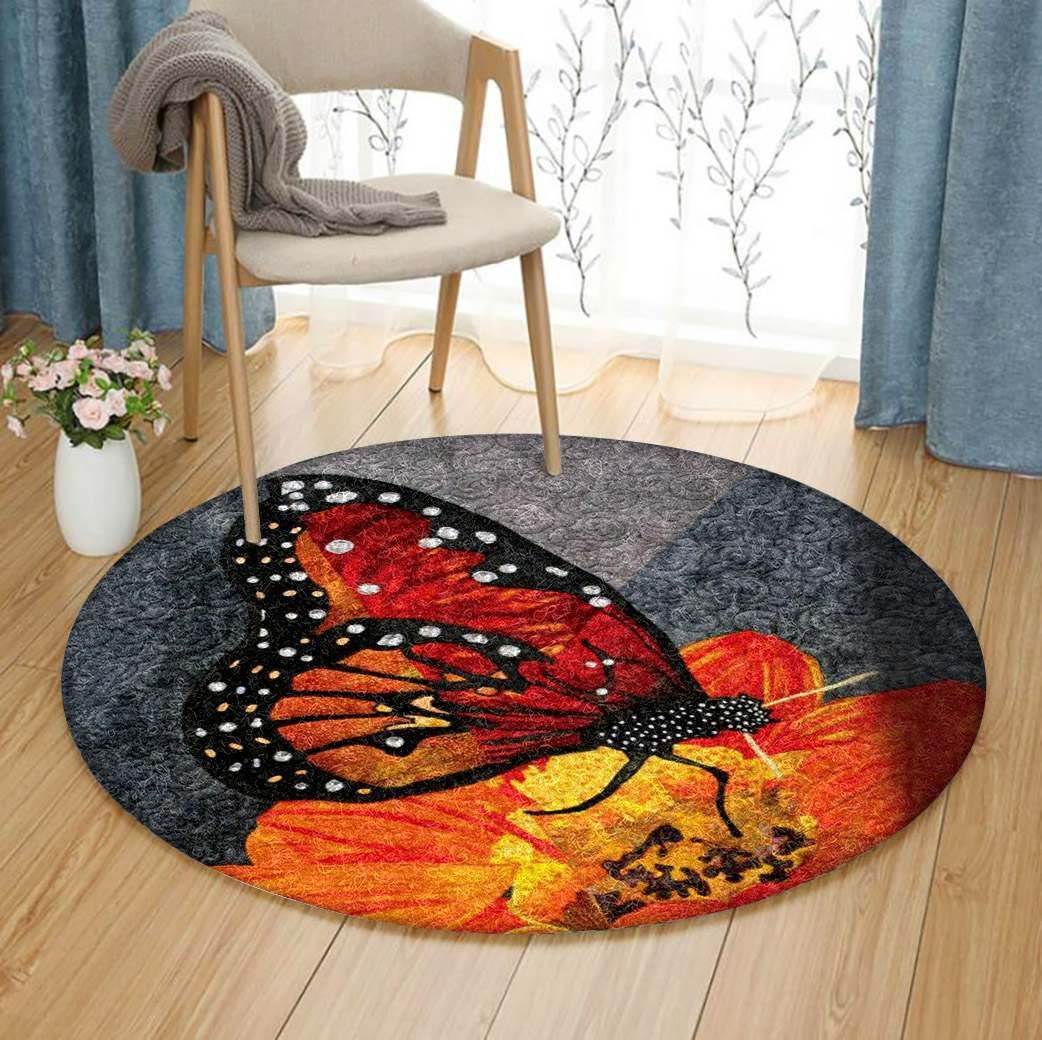Butterfly Flower Round Carpet