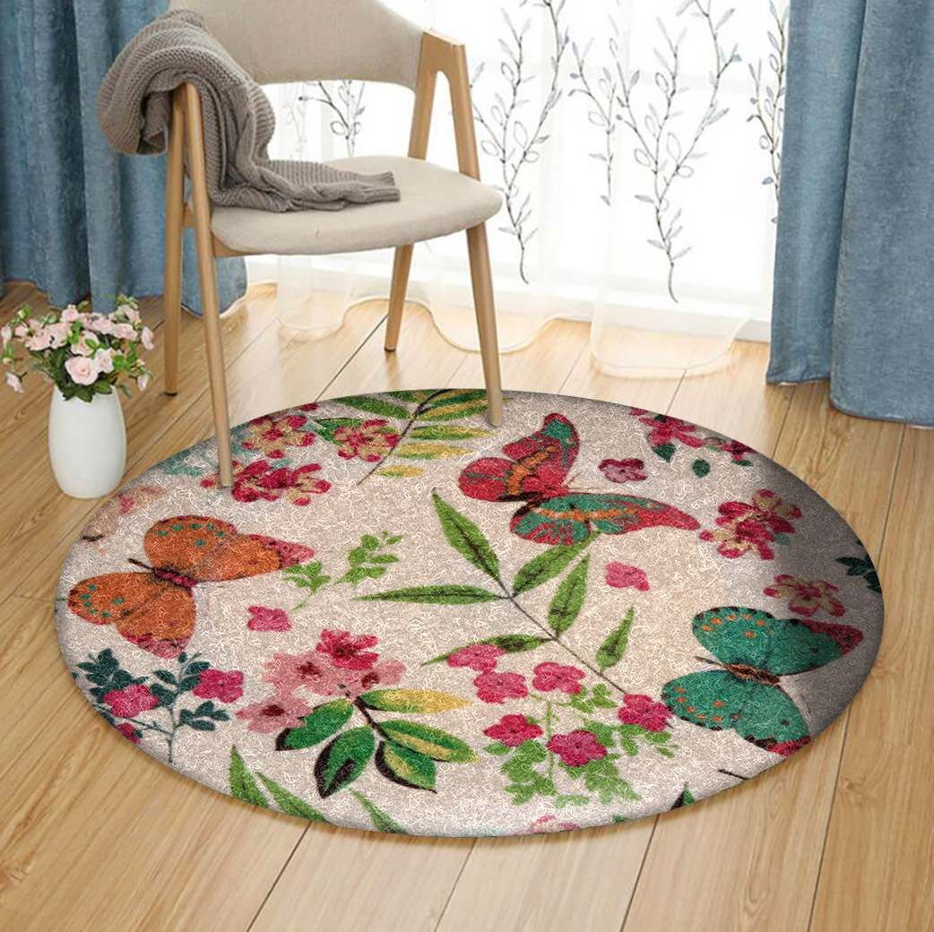 Butterfly Flower Round Carpet