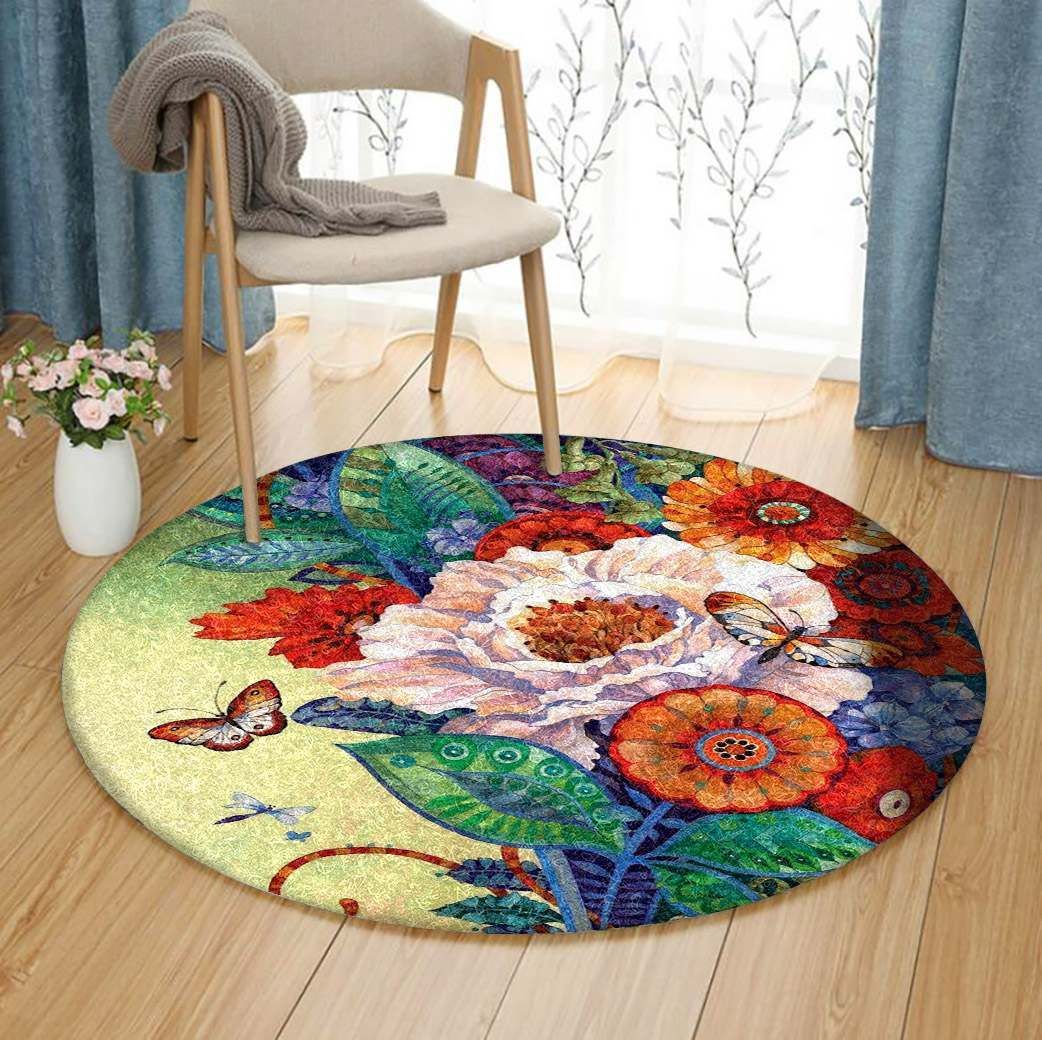 Butterfly Flower Round Carpet