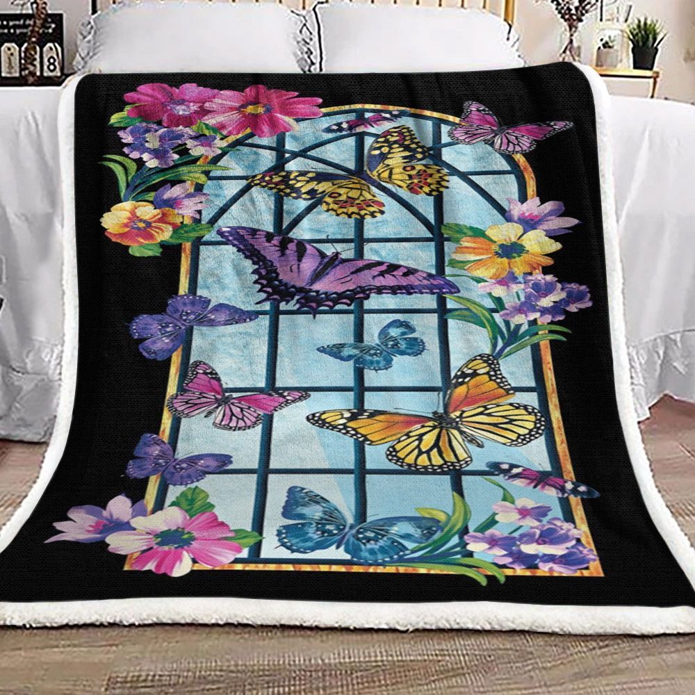 Butterfly Flower Sherpa Fleece Blanket