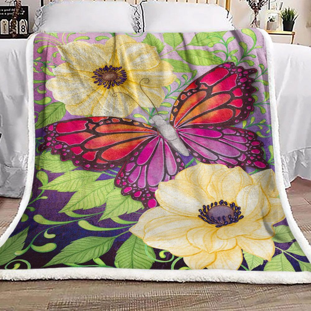 Butterfly Flower Sherpa Fleece Blanket