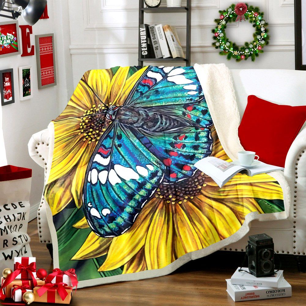 Butterfly Flower Sherpa Fleece Blanket