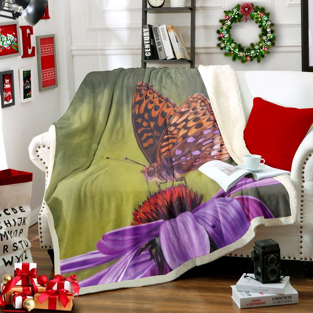Butterfly Flower Sherpa Fleece Blanket