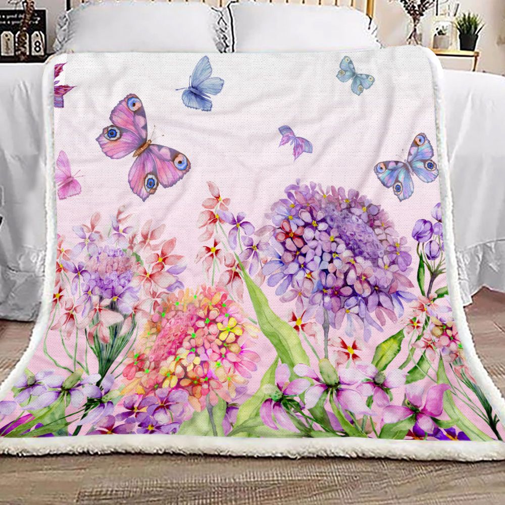 Butterfly Flower Purple Fleece Blanket