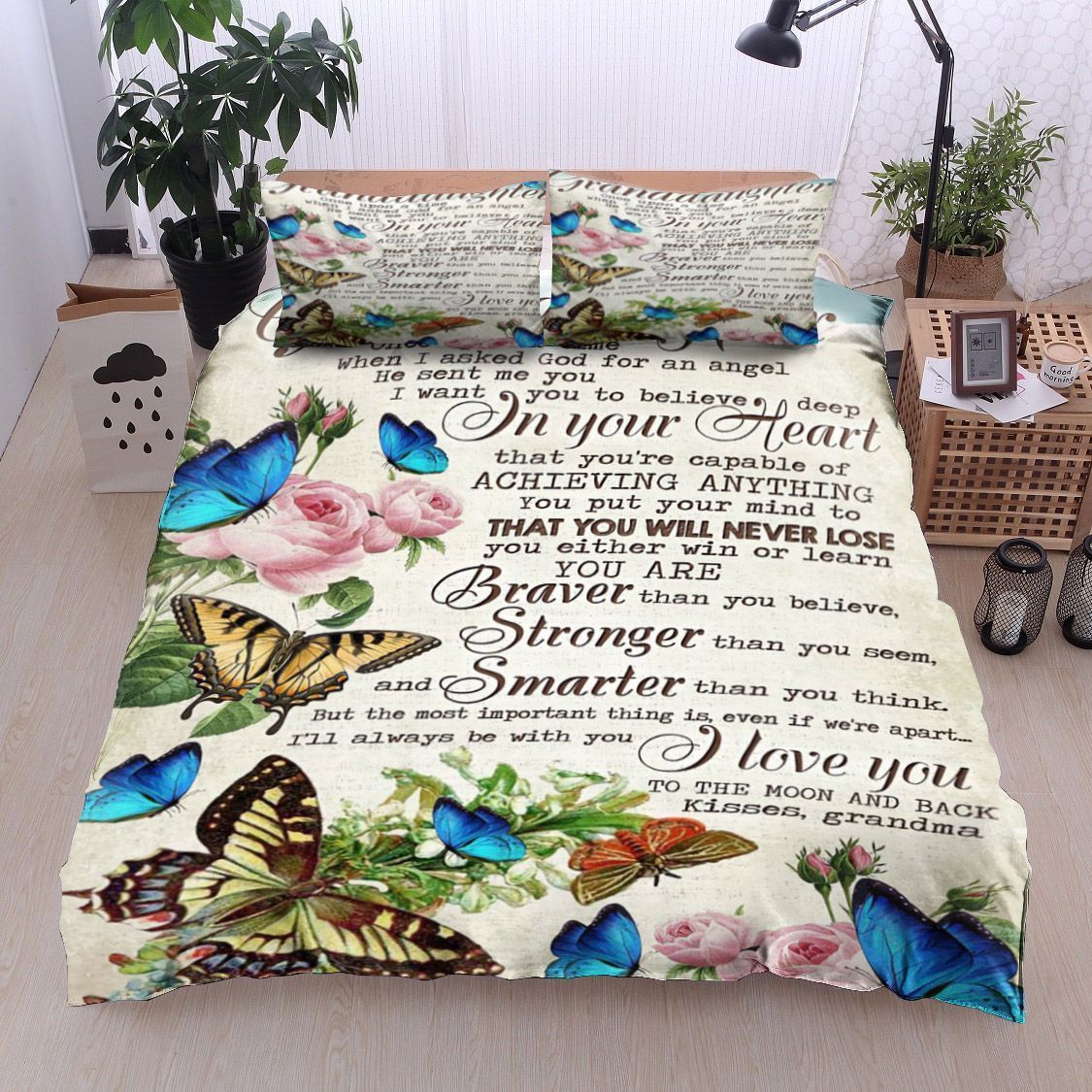 Butterfly Flower To My Granddaughter Kisses Grandma Bedding Set