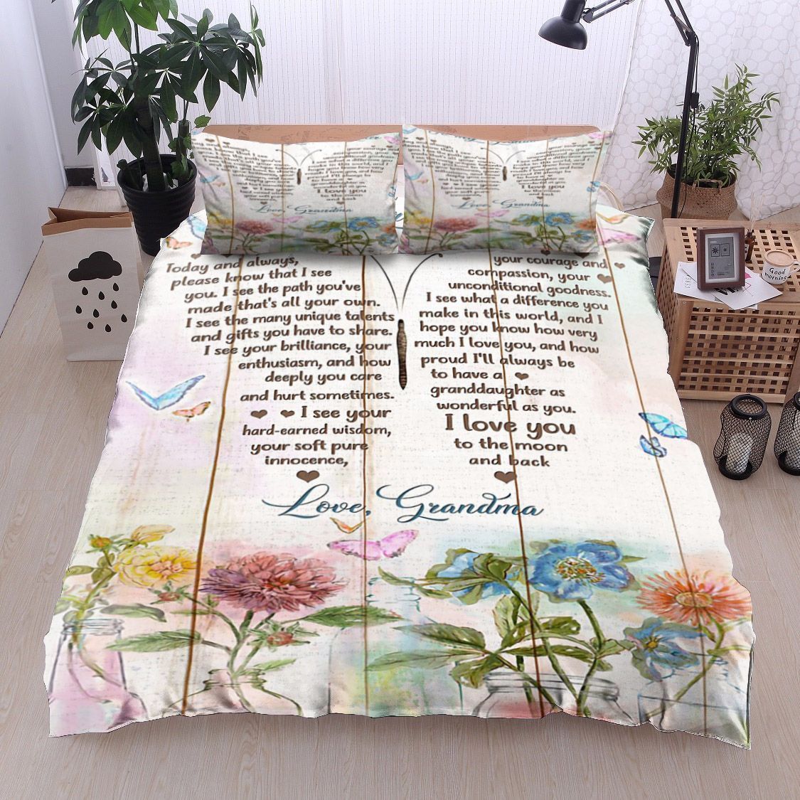 Butterfly Flower To My Granddaughter Love Grandma Bedding Set
