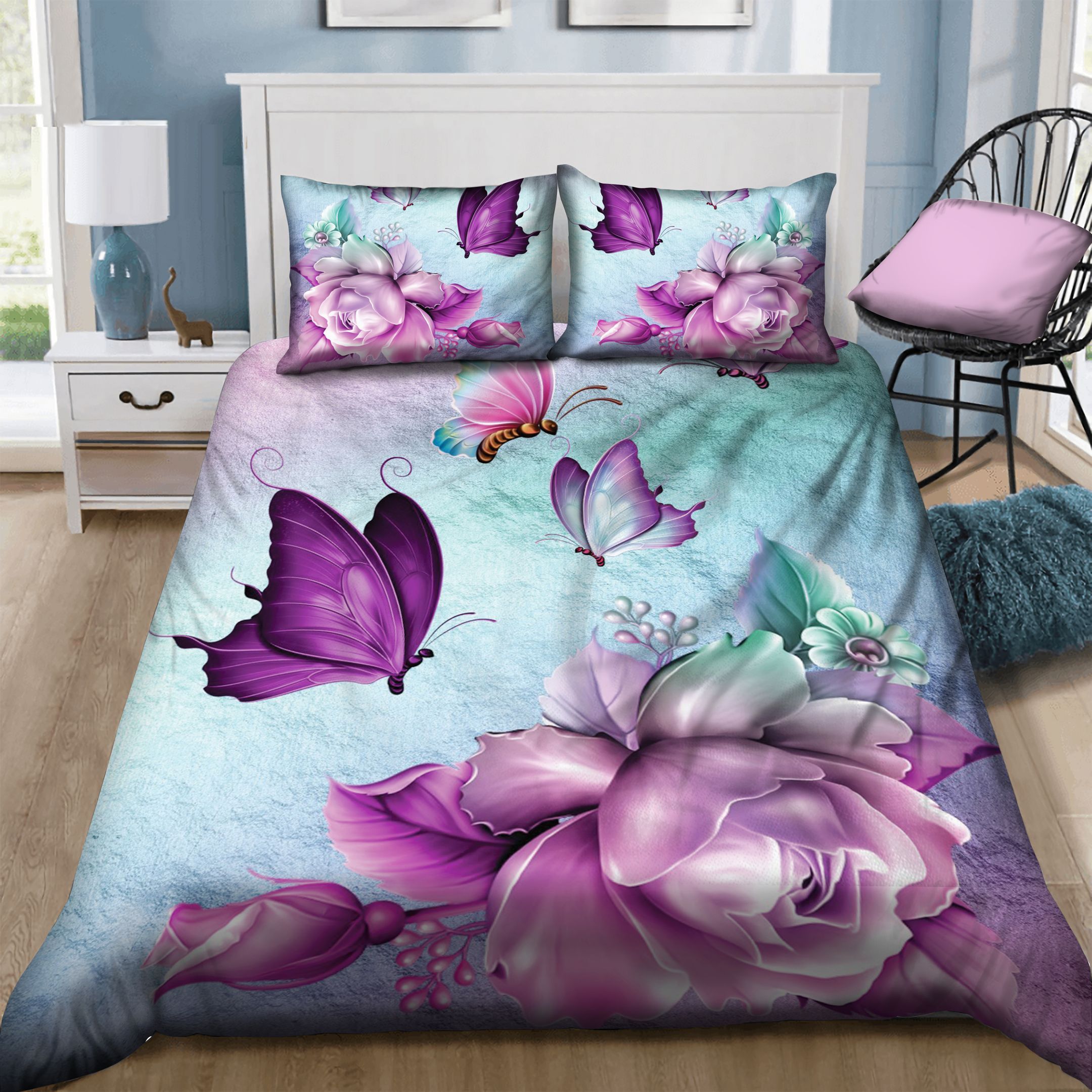 Butterfly Flowers  Bedding Set