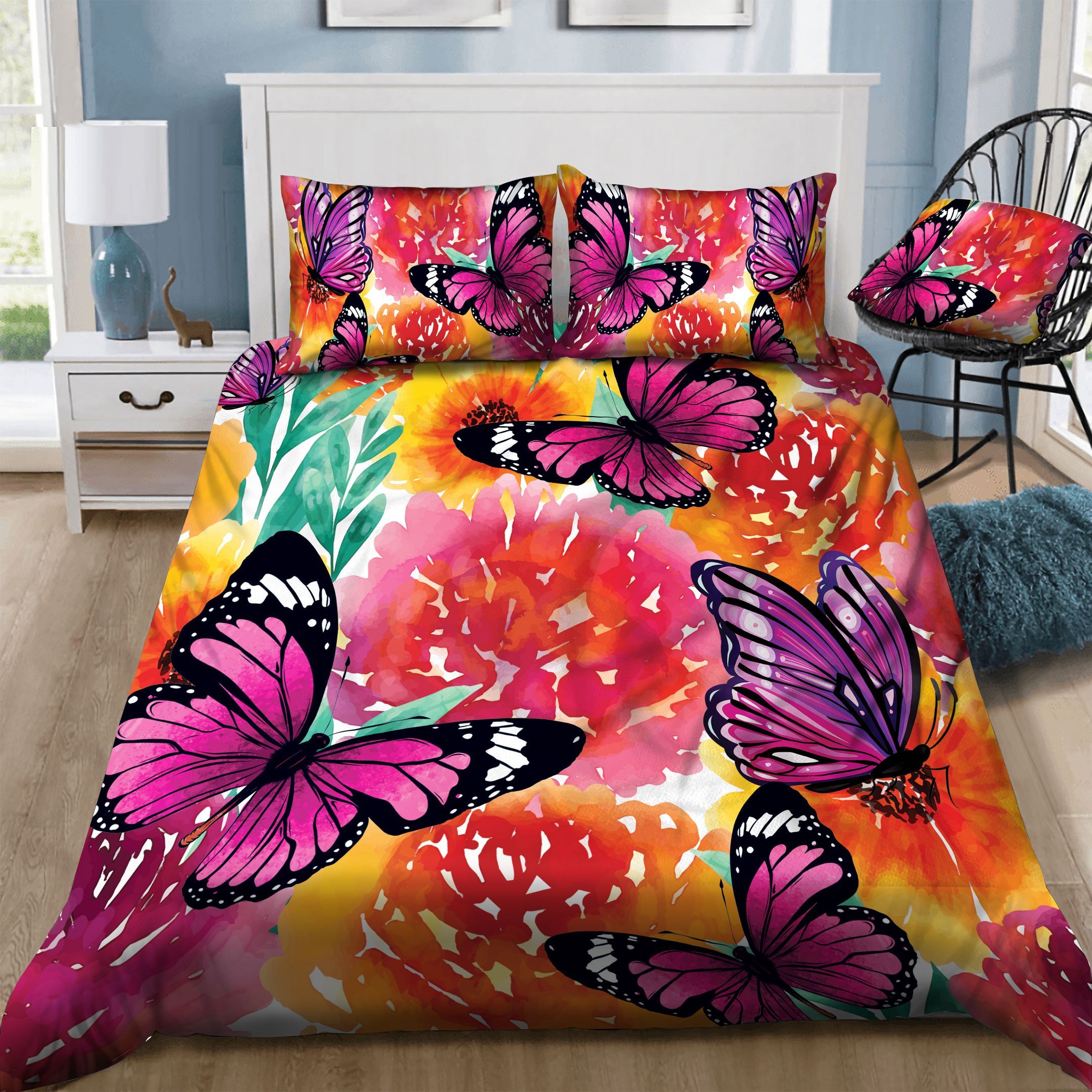 Butterfly Flowers  Bedding Set
