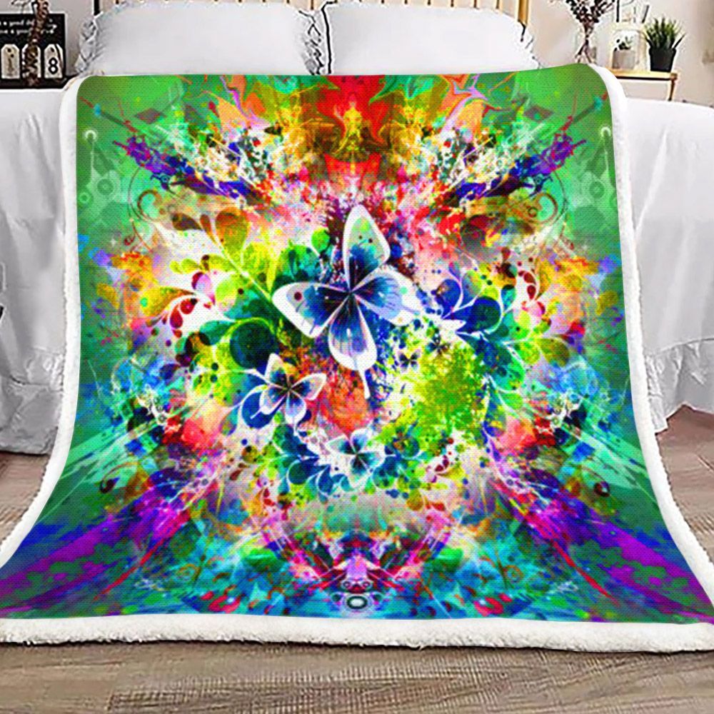 Butterfly Flowers Colors Sherpa Fleece Blanket