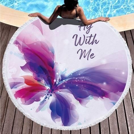 Butterfly Fly With Me Printed Round Beach Towel