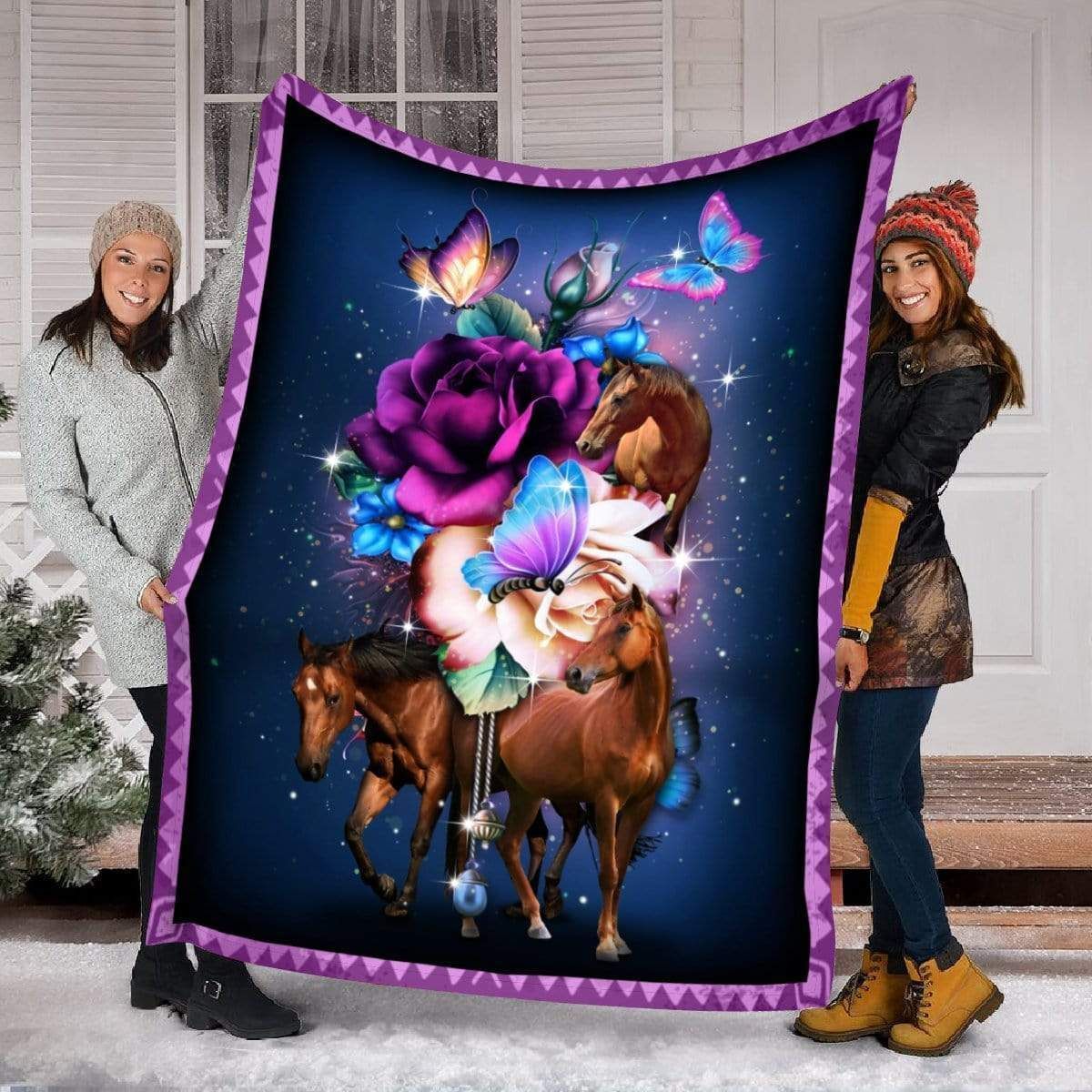 Butterfly Galaxy Horse Fleece Blanket Gift For Men