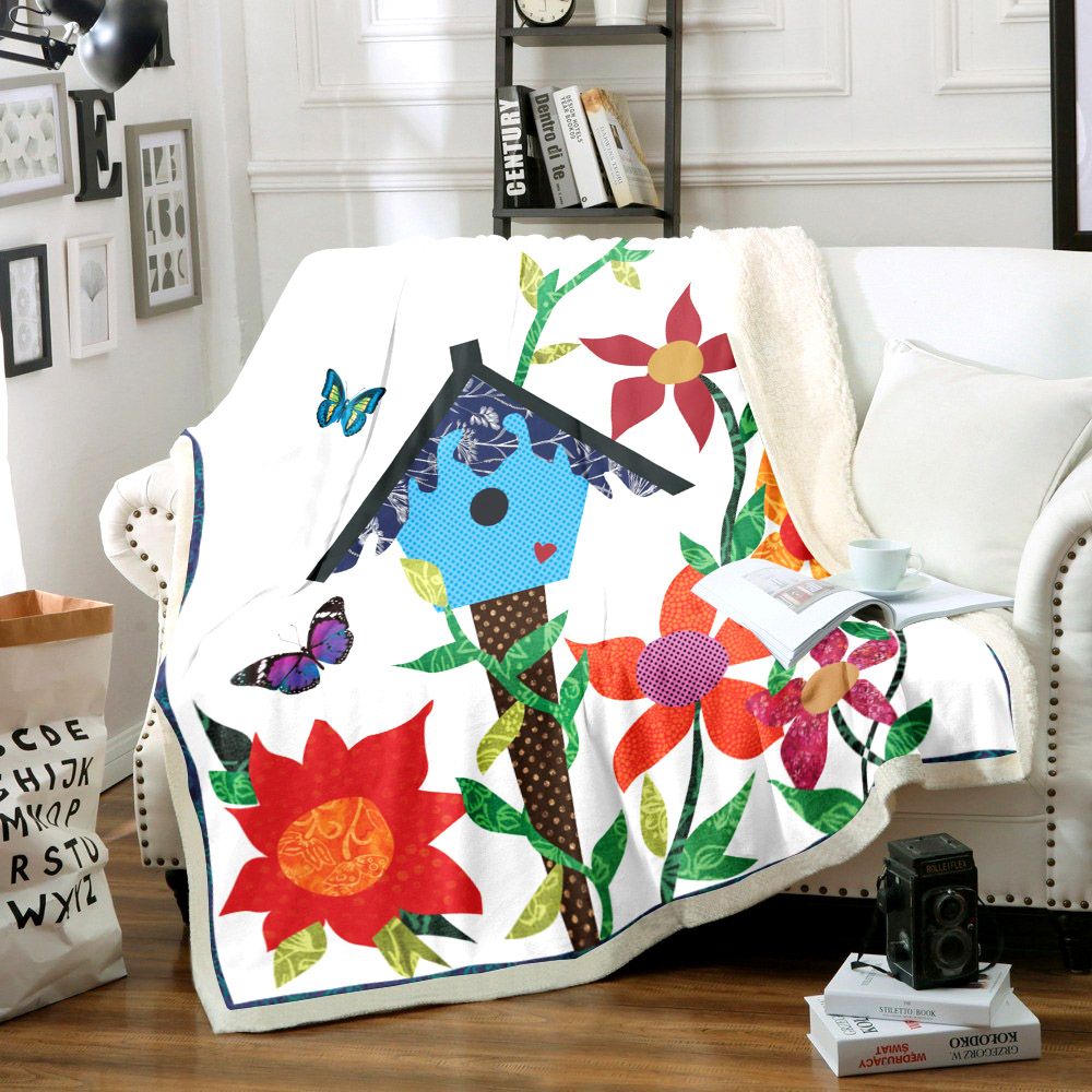 Butterfly Garden Sherpa Fleece Blanket