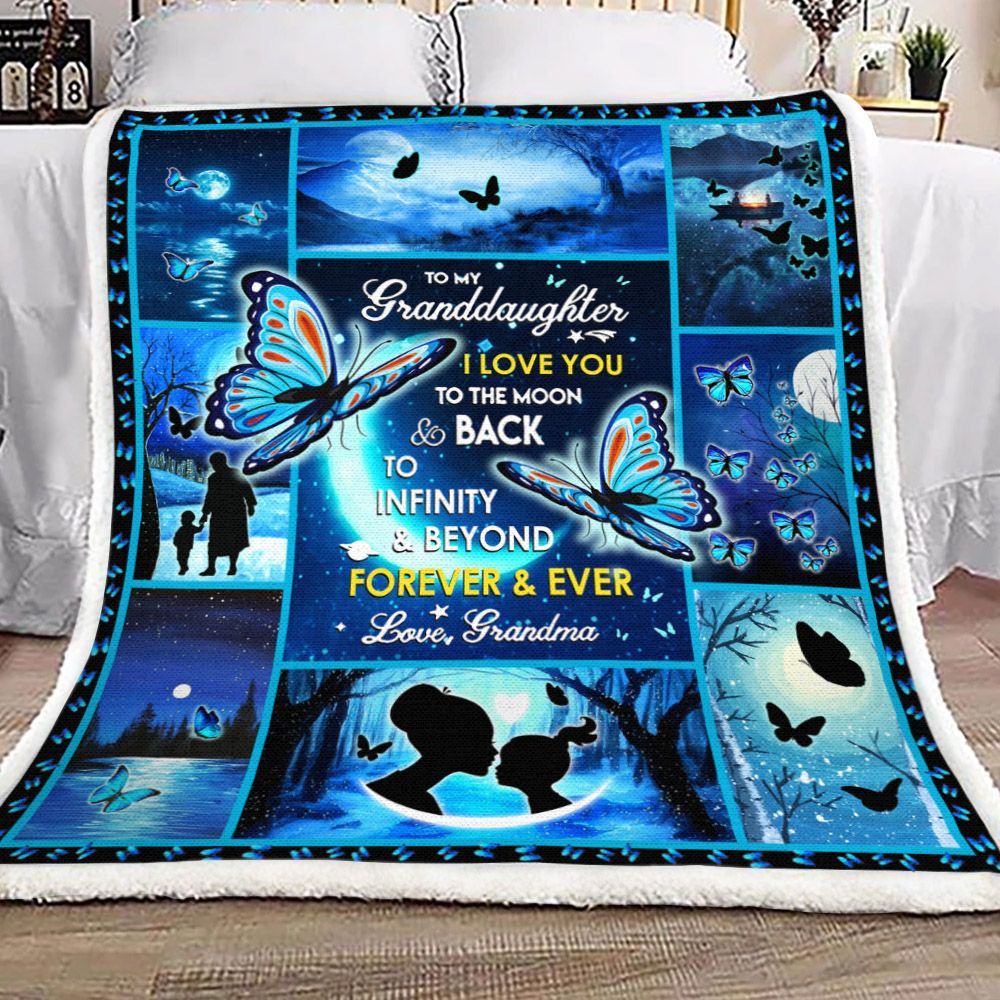 Butterfly Granddaughter Grandma I Love You To The Moon And Back Sherpa Fleece Blanket