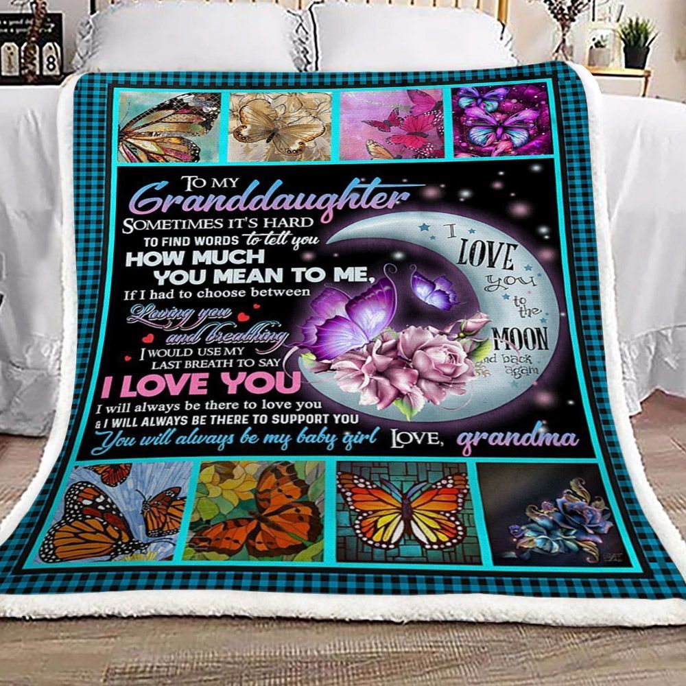 Butterfly Grandma To Granddaughter Sherpa Fleece Blanket