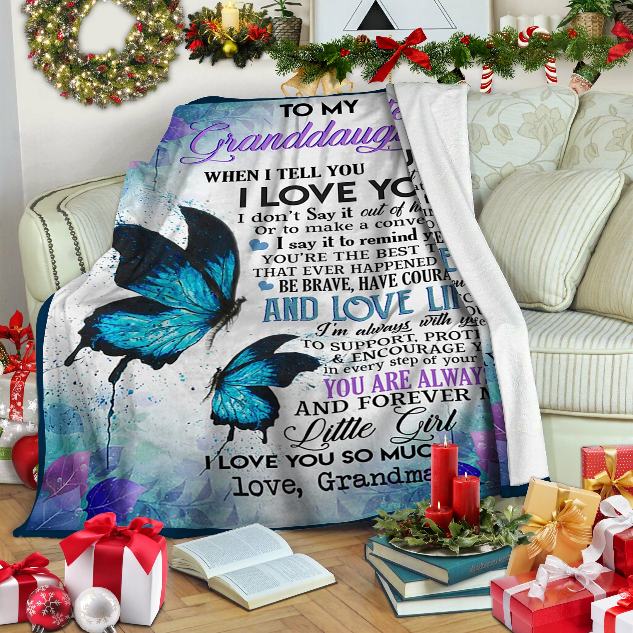 Butterfly GrandmaTo Granddaughter Fleece Blanket