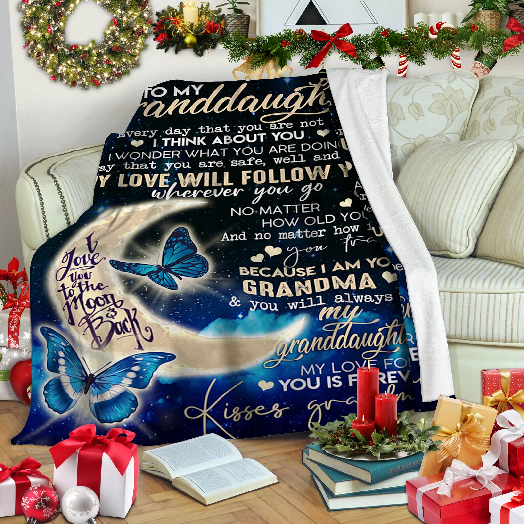 Butterfly GrandmaTo Granddaughter Fleece Blanket