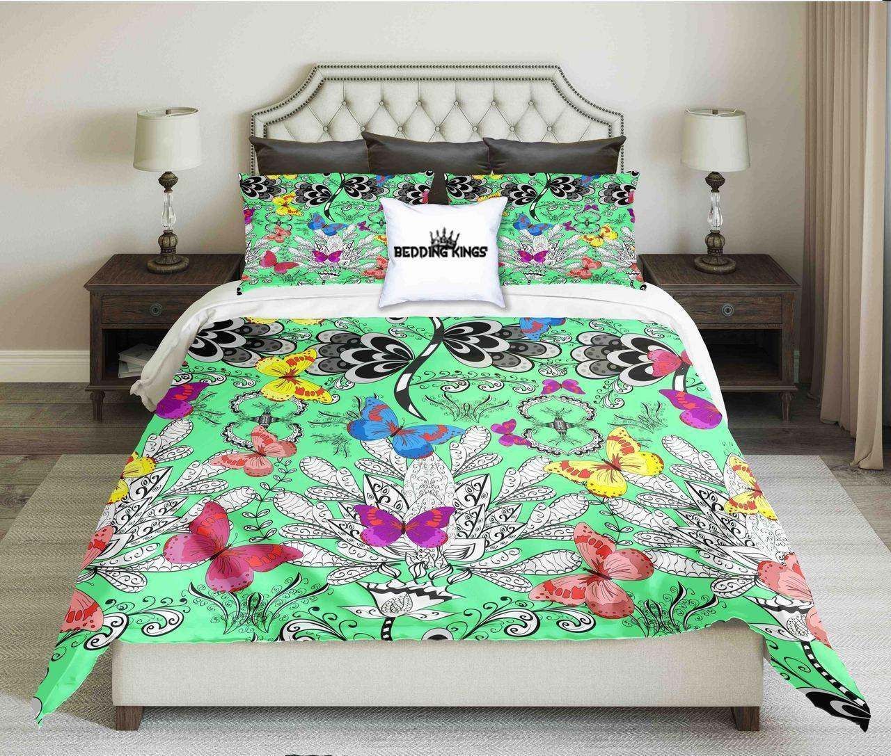 Butterfly Green Kings Printed Bedding Set